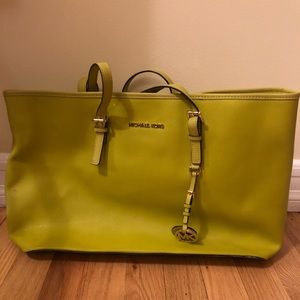 Michael Kors Lime Green Large Leather Tote Bag
